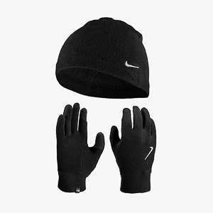 Набор:шапка, перчатки NIKE M FLEECE HAT AND GLOVE SET BLACK/BLACK/SILVER S/M