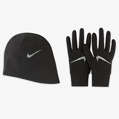 Набор:шапка, перчатки NIKE MENS ESSENTIAL RUNNING HAT AND GLOVE SET BLACK/BLACK/SILVER S/M